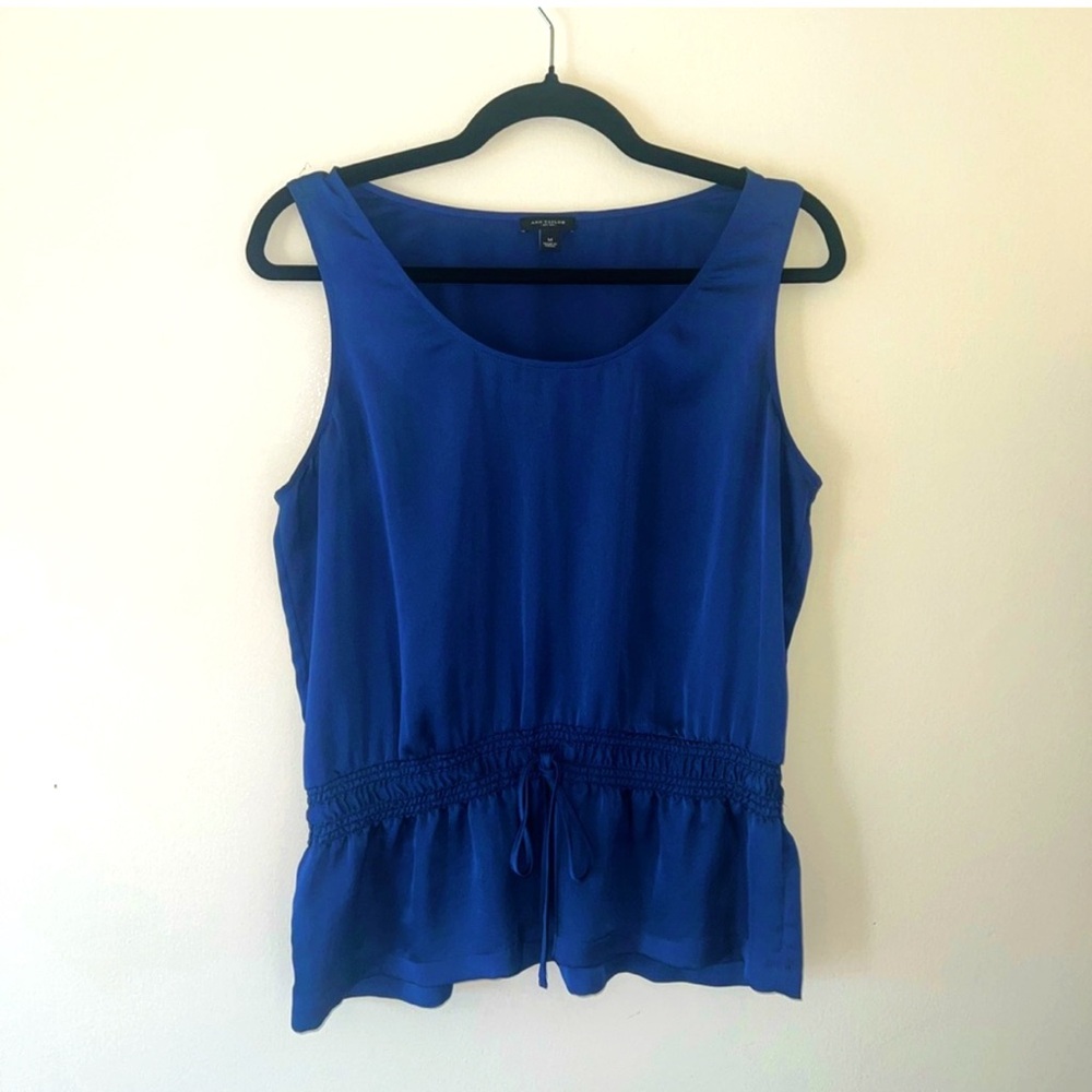 Ann Taylor Royal Blue Sleeveless Drawstring Peplum Top 0039